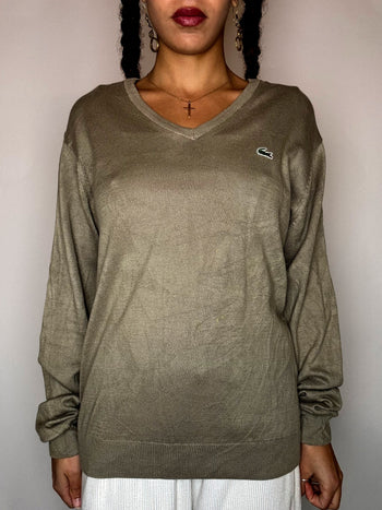 Pull en coton kaki LACOSTE M vintage