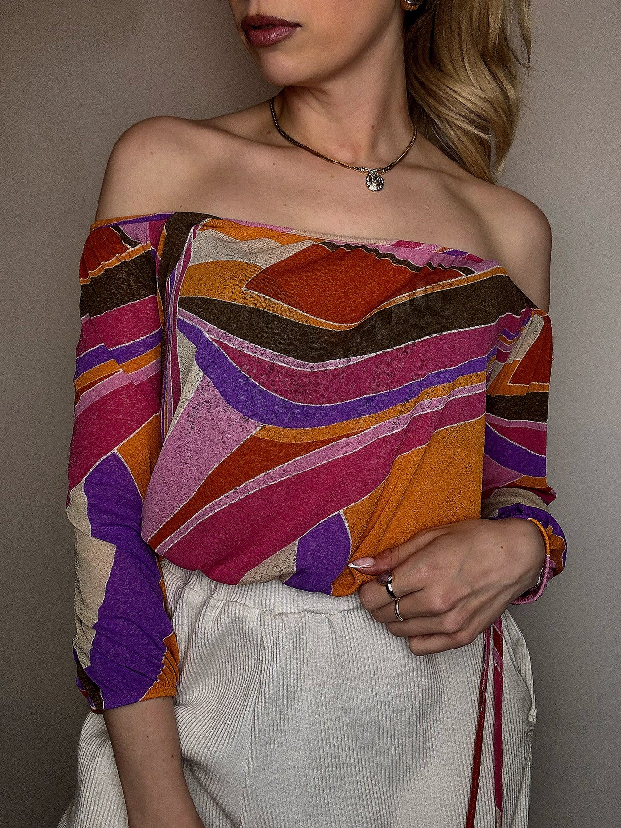 Top à épaules dénudées multicolor S vintage