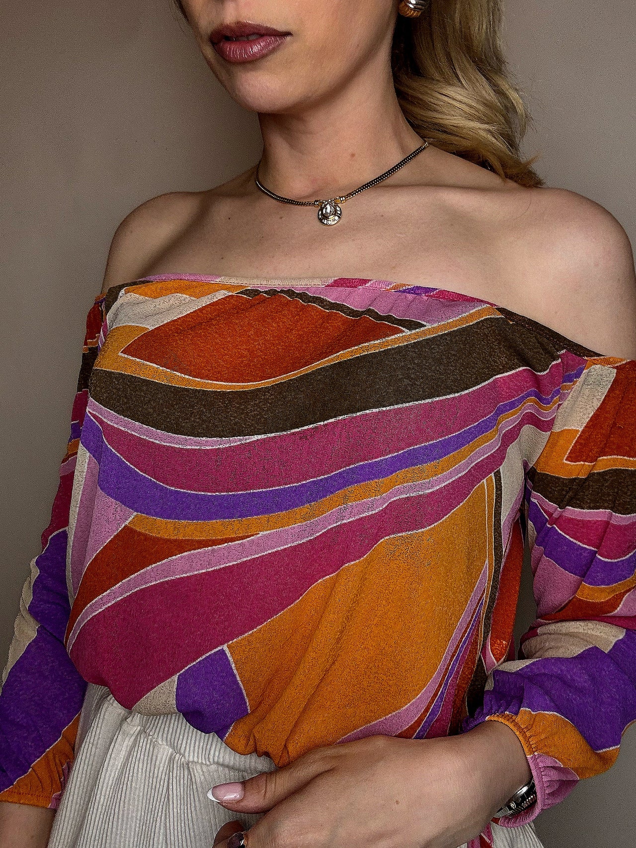 Top à épaules dénudées multicolor S vintage