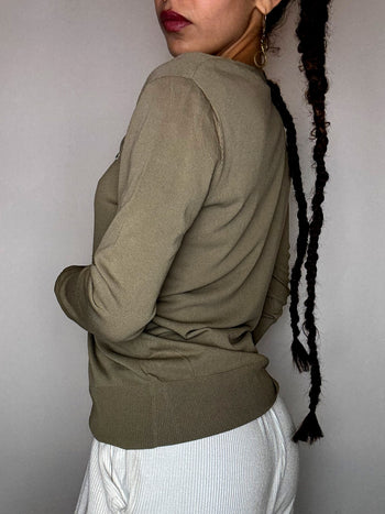 Cardigan en coton kaki LACOSTE M vintage