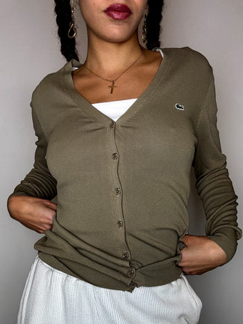 Cardigan en coton kaki LACOSTE M vintage