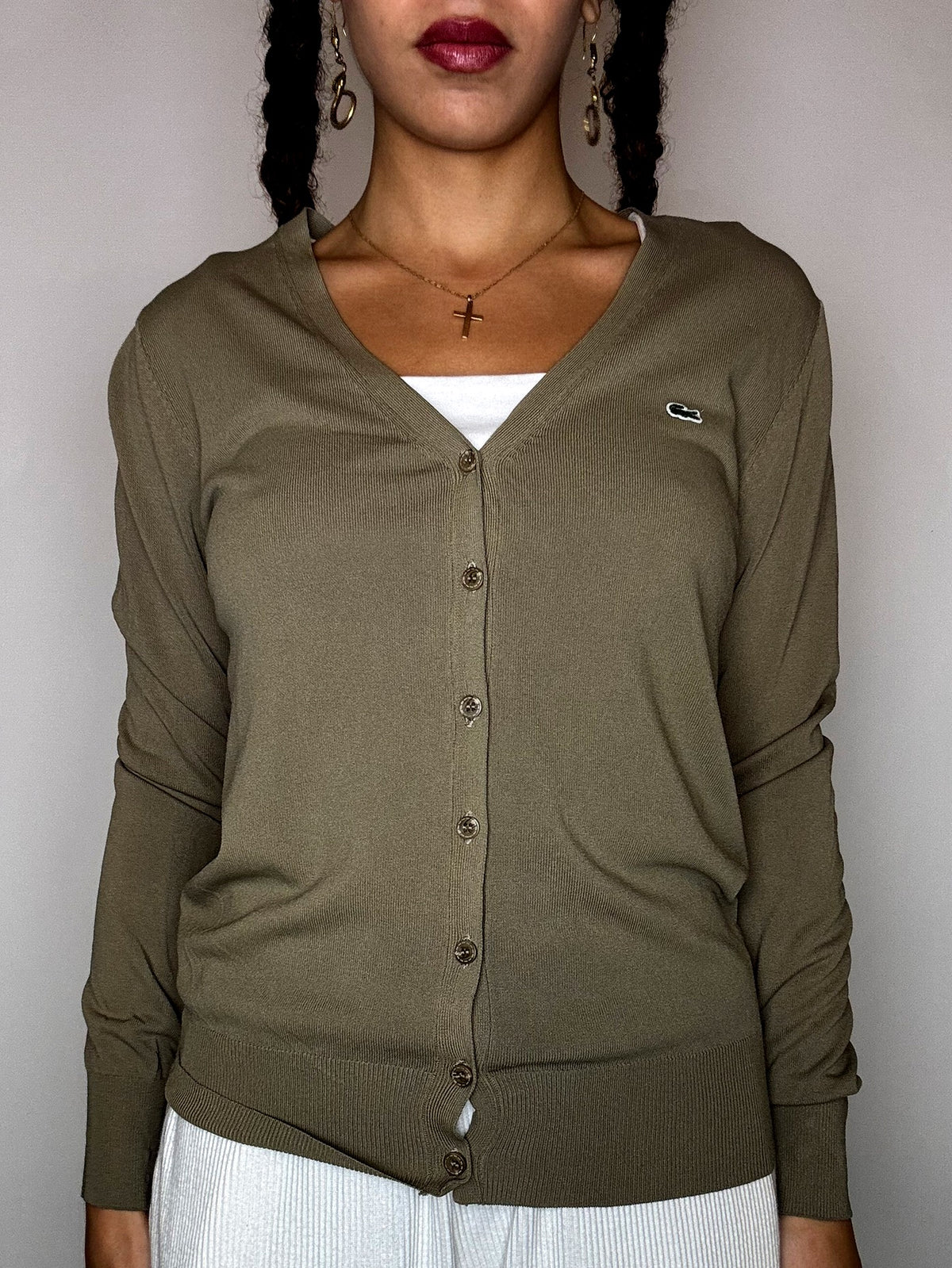 Cardigan en coton kaki LACOSTE M vintage