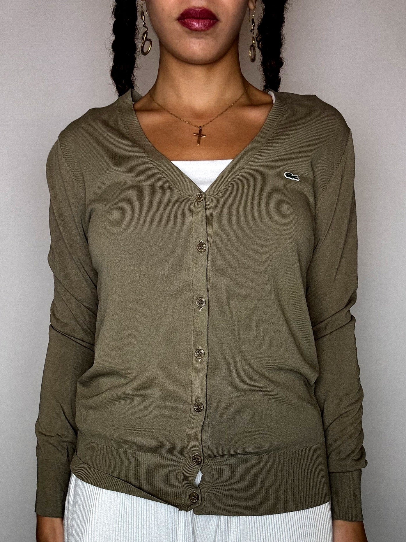 Cardigan en coton kaki LACOSTE M vintage