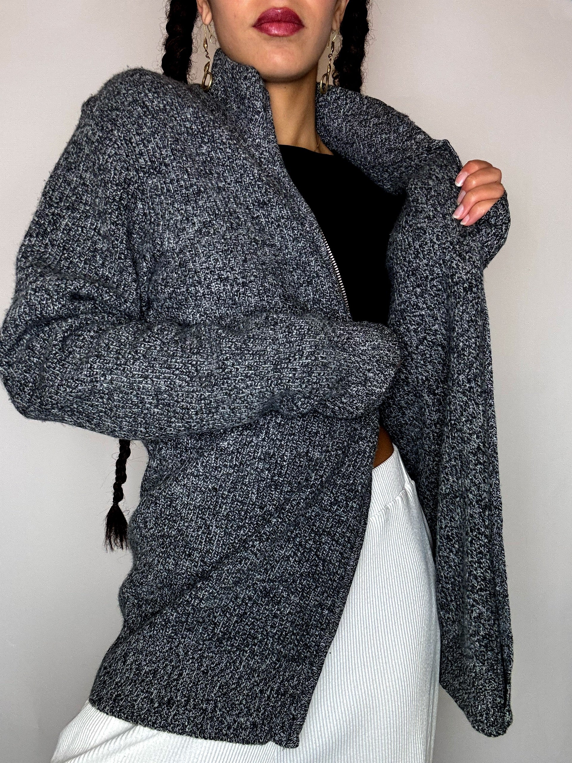Cardigan gris en laine LACOSTE M vintage