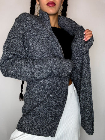 Cardigan gris en laine LACOSTE M vintage