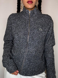 Cardigan gris en laine LACOSTE M vintage