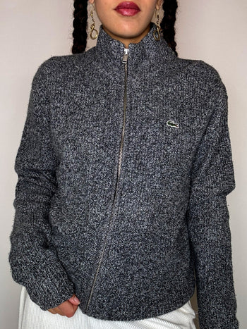 Cardigan gris en laine LACOSTE M vintage