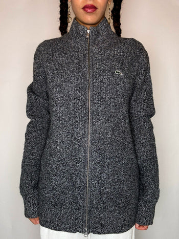Cardigan gris en laine LACOSTE M vintage