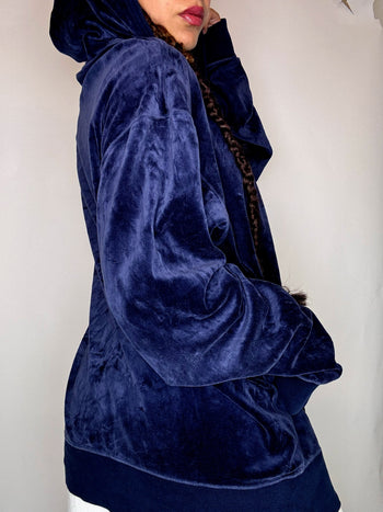 Hoodie zippé en velours marine RALPH LAUREN XXL vintage