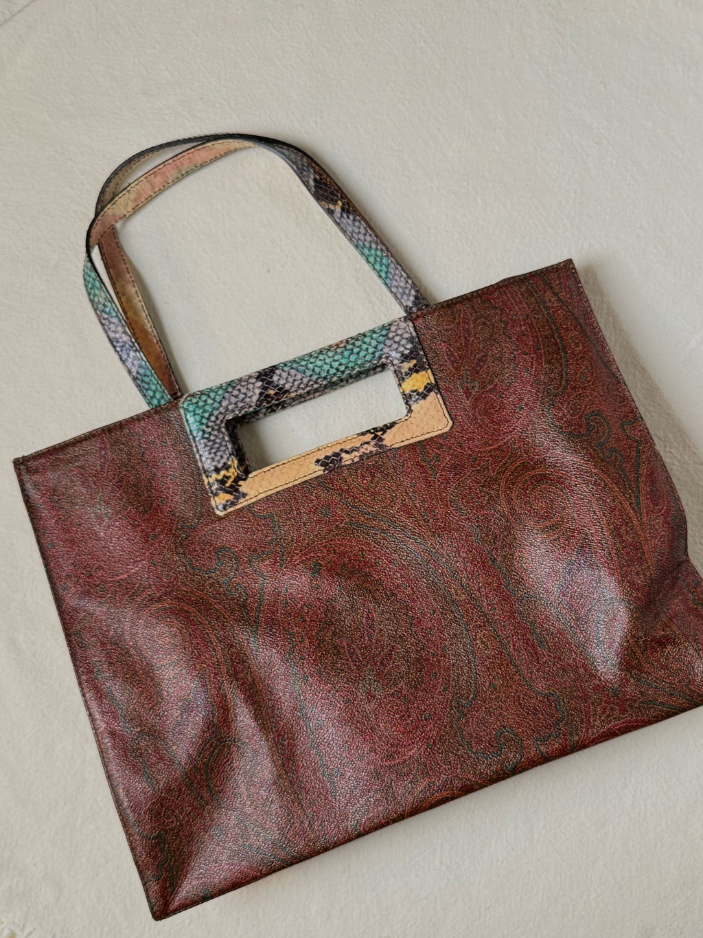 Medium vintage print leather tote bag
