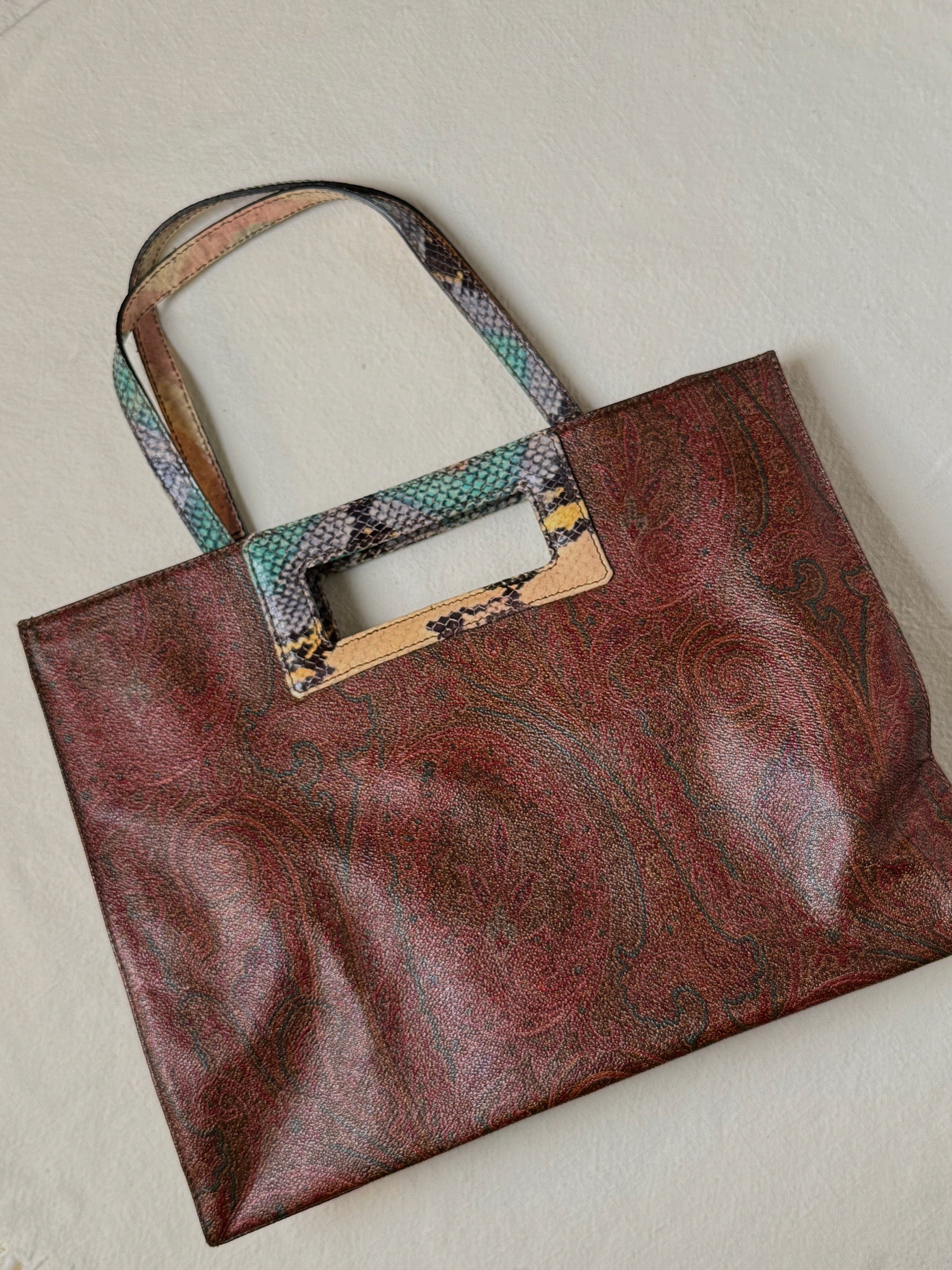 Medium vintage print leather tote bag