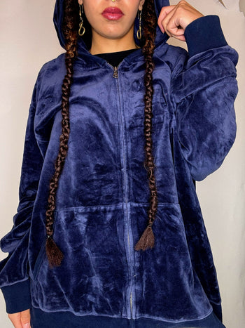 Hoodie zippé en velours marine RALPH LAUREN XXL vintage