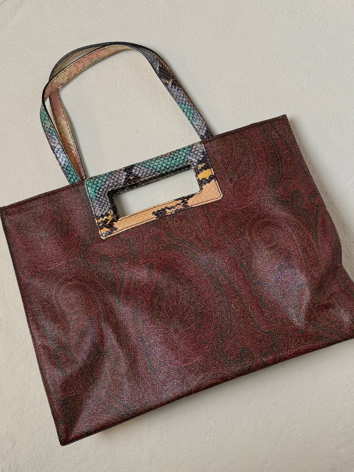 Medium vintage print leather tote bag