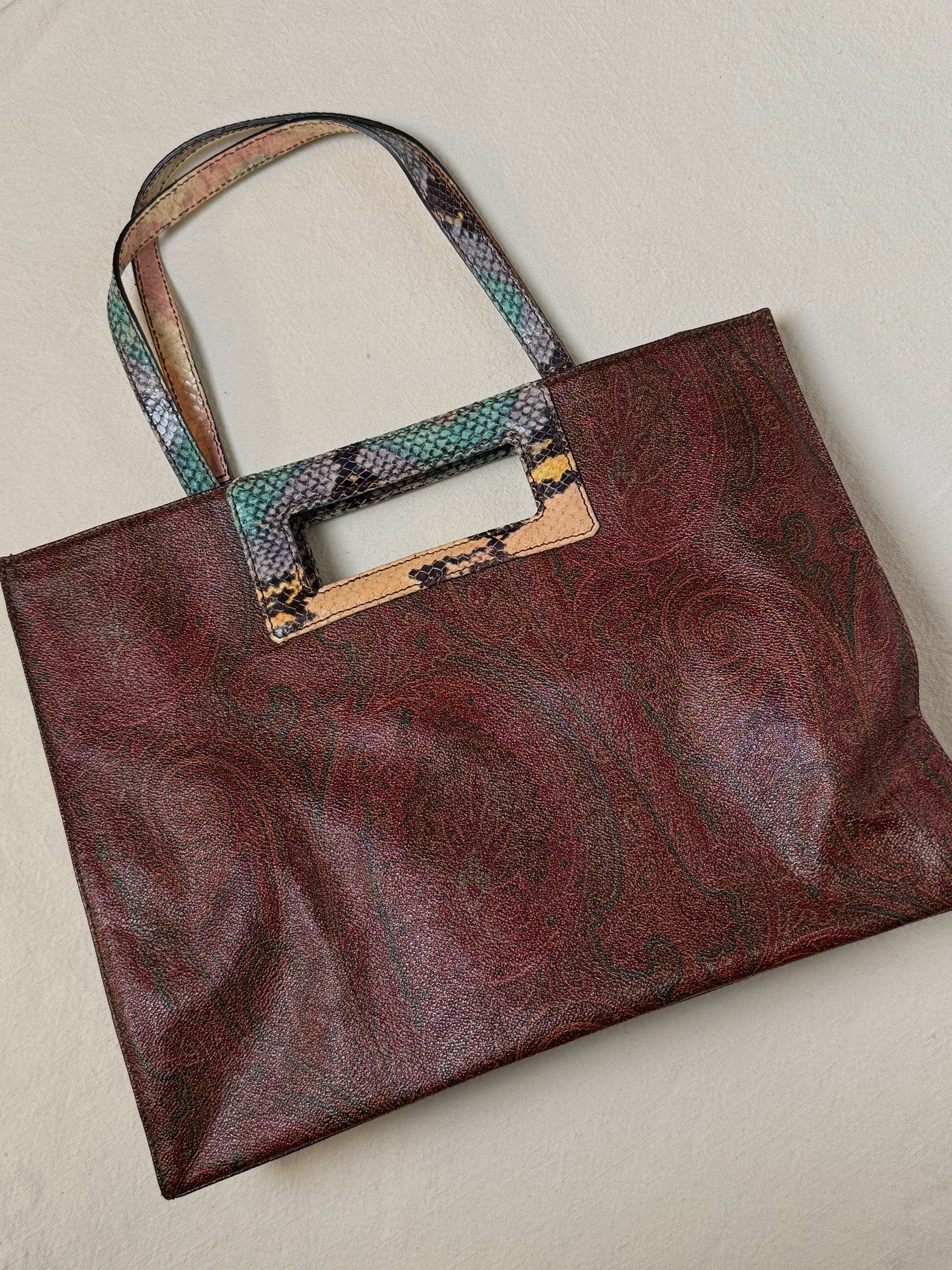 Medium vintage print leather tote bag