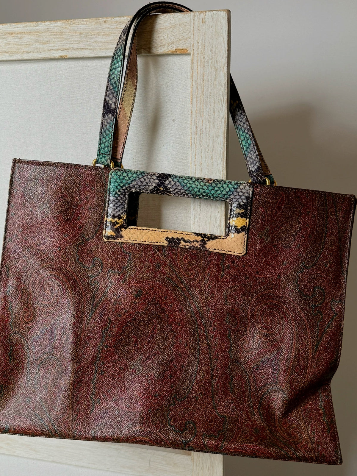 Medium vintage print leather tote bag