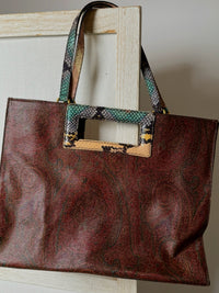 Medium vintage print leather tote bag