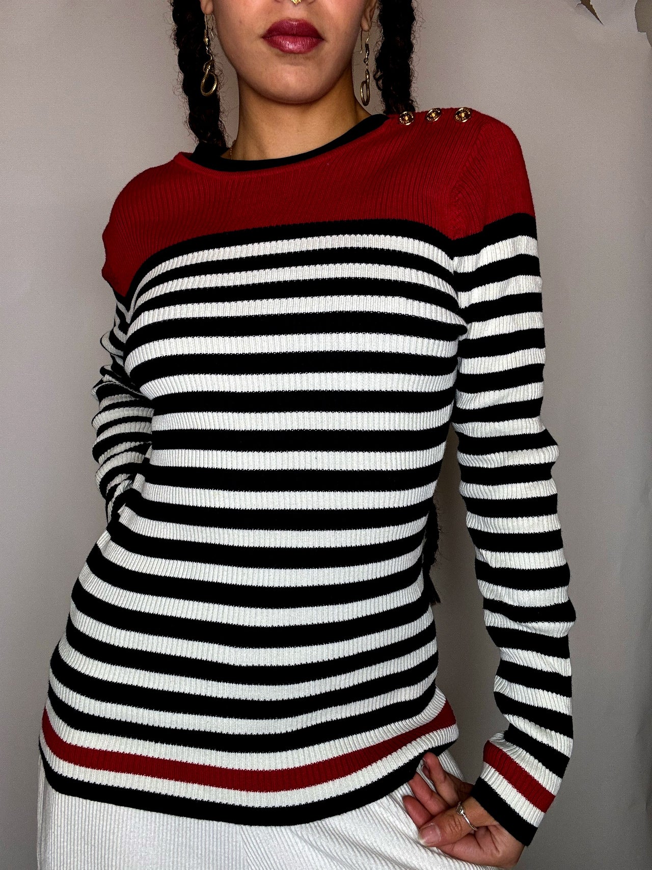 Pull moulant rayé RALPH LAUREN M vintage