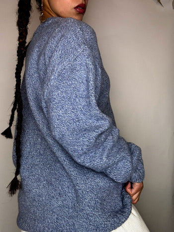 Pull a col rond bleu ciel tressé LACOSTE L/XL vintage