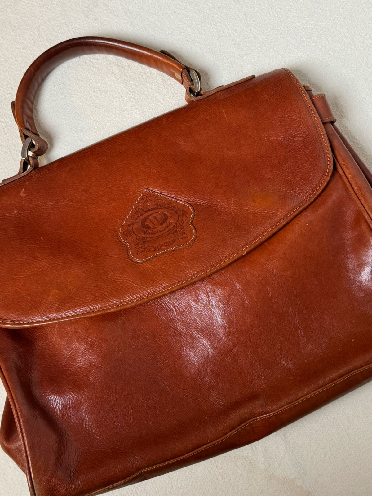 Vintage tobacco leather satchel bag