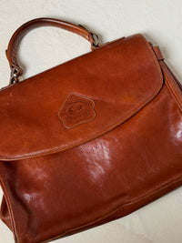 Vintage tobacco leather satchel bag