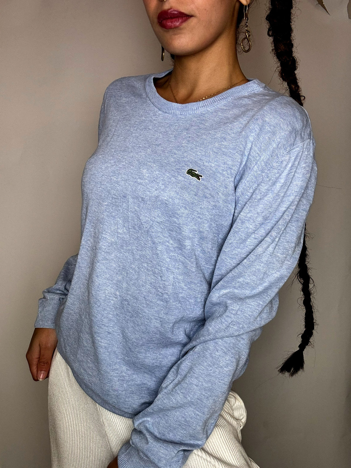Pull a col rond bleu ciel LACOSTE M vintage