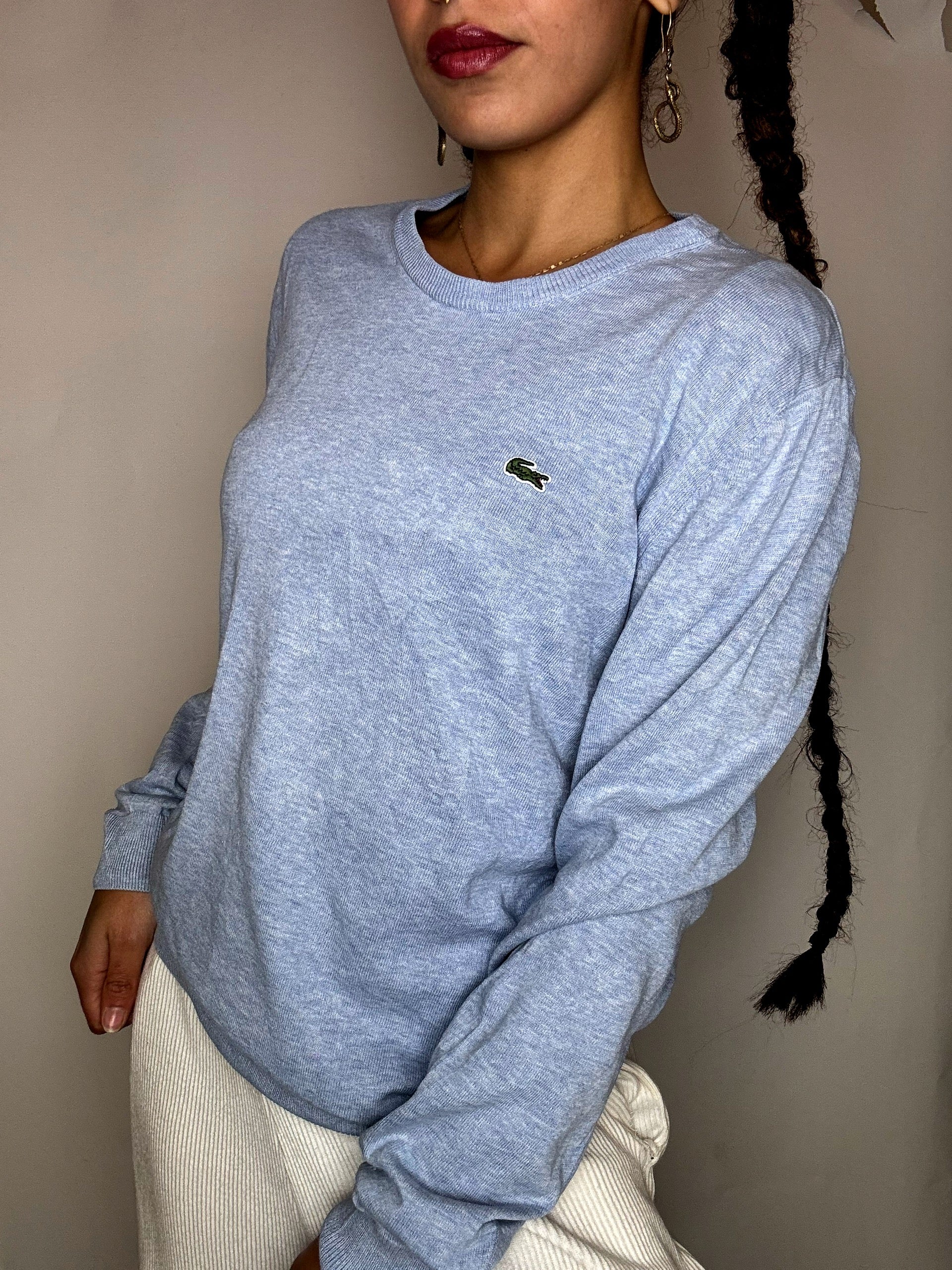 Pull a col rond bleu ciel LACOSTE M vintage
