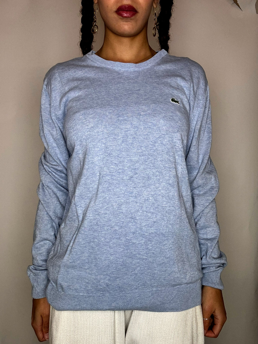Pull a col rond bleu ciel LACOSTE M vintage