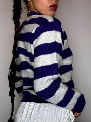 Pull a col rond rayé LACOSTE S vintage