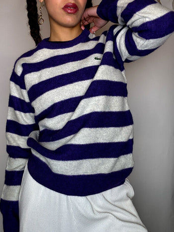 Pull a col rond rayé LACOSTE S vintage