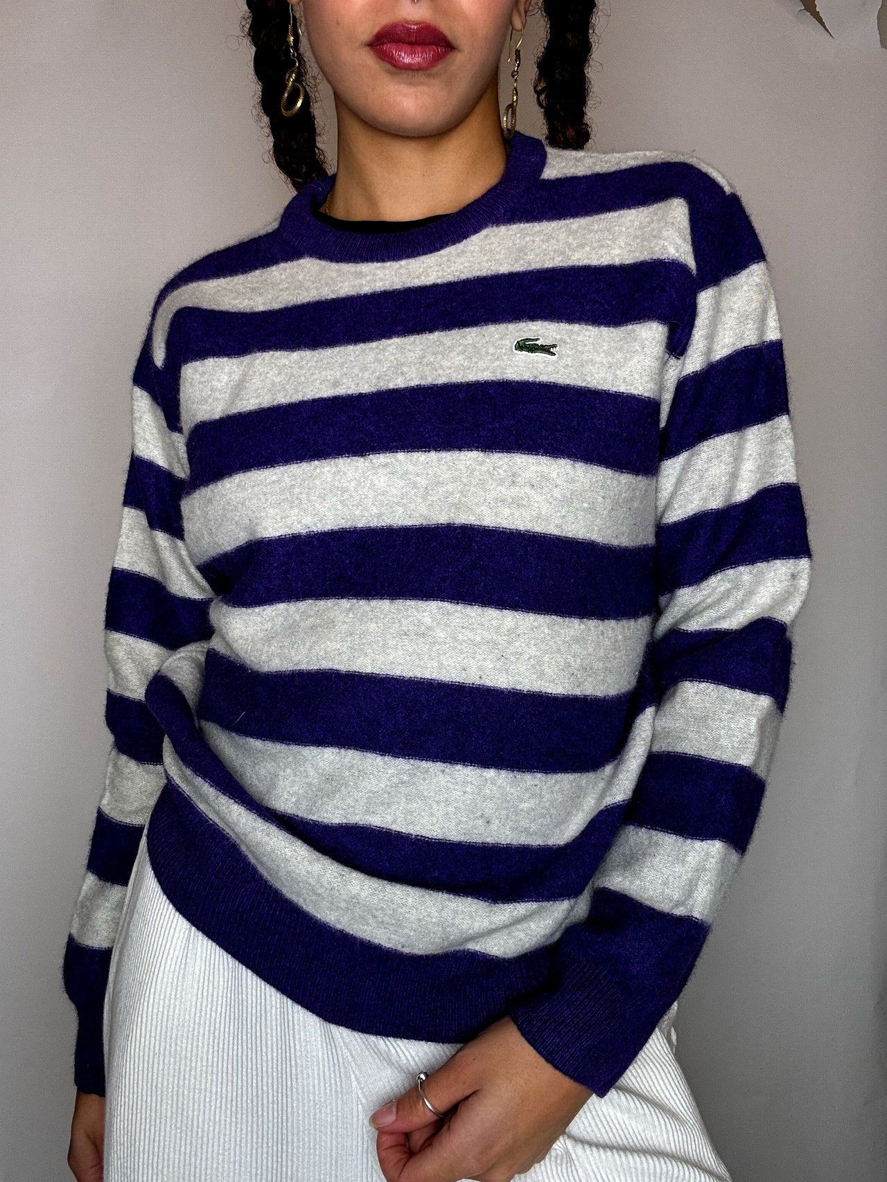 Pull a col rond rayé LACOSTE S vintage