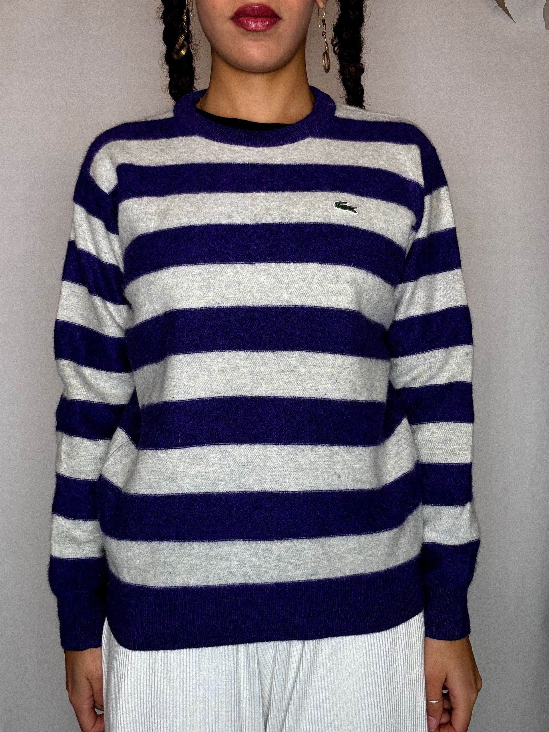Pull a col rond rayé LACOSTE S vintage