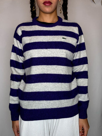 Pull a col rond rayé LACOSTE S vintage