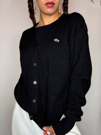 Vintage LACOSTE M schwarze Wollstrickjacke