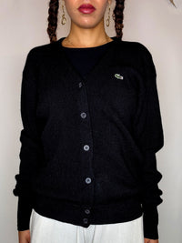 Vintage LACOSTE M schwarze Wollstrickjacke