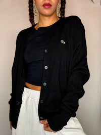 Vintage LACOSTE M schwarze Wollstrickjacke