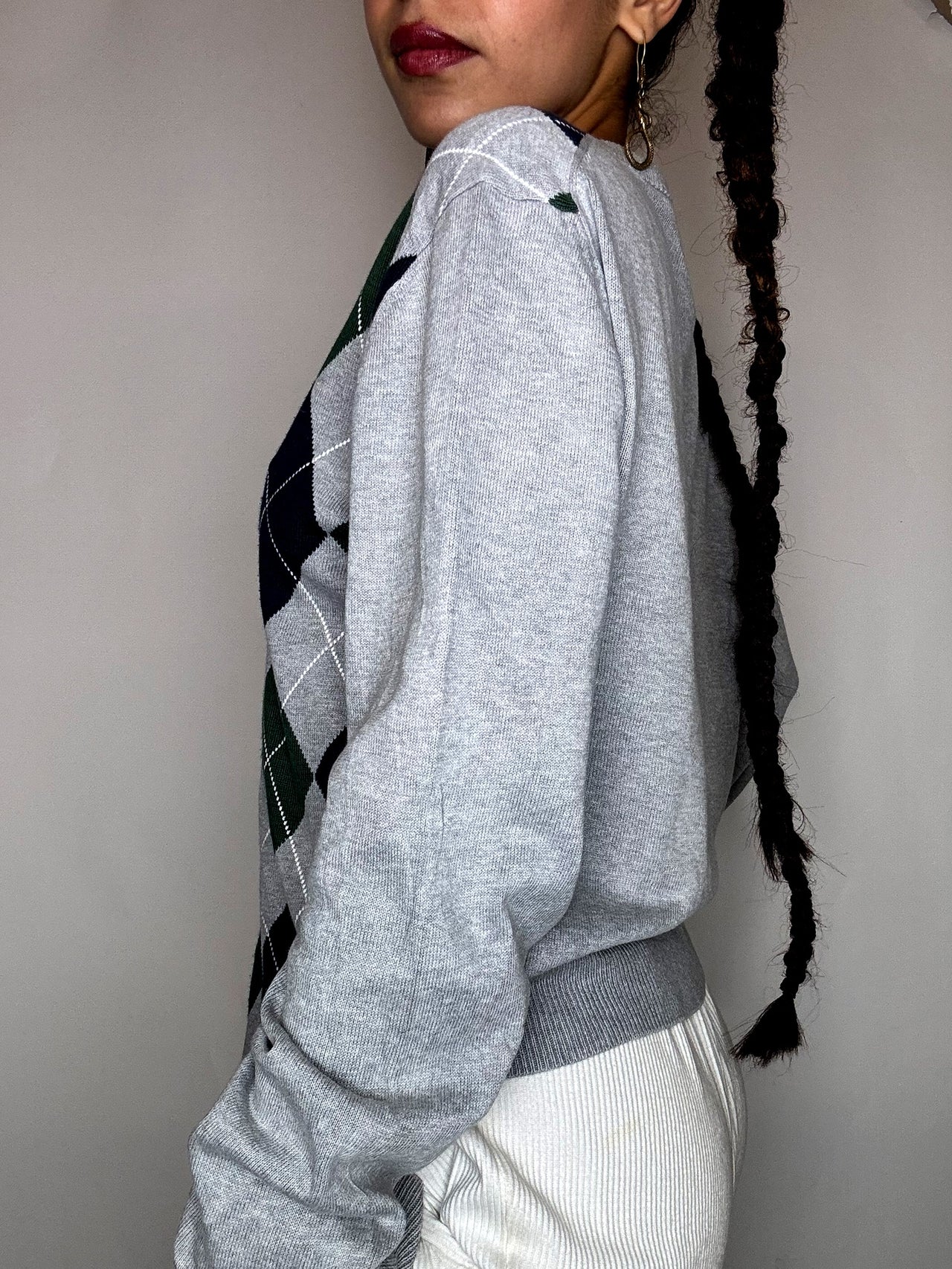 Pull motif argyle gris LACOSTE M vintage