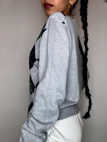 Pull motif argyle gris LACOSTE M vintage