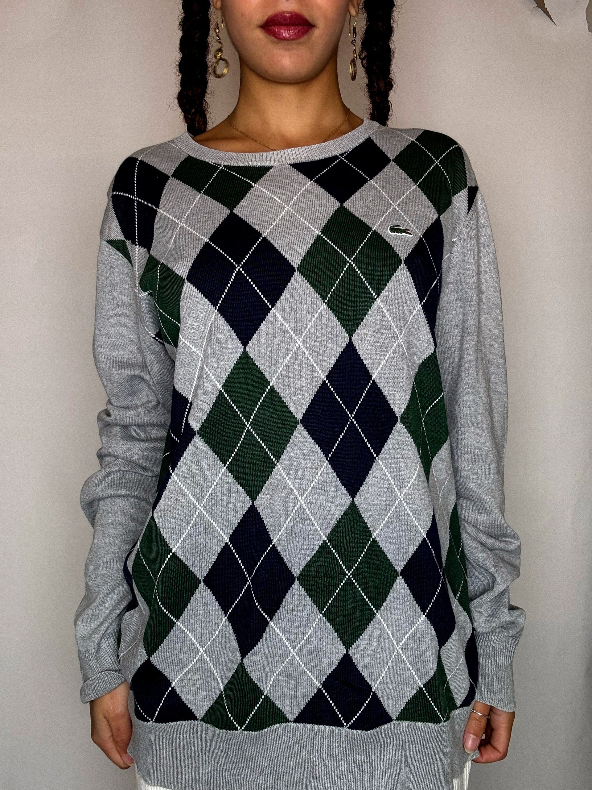 LACOSTE M Vintage Grey Argyle Sweater