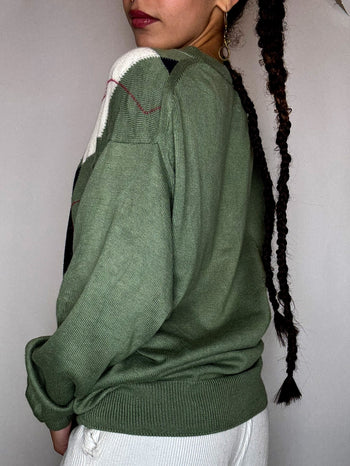 Pull motif argyle kaki LACOSTE S/M vintage