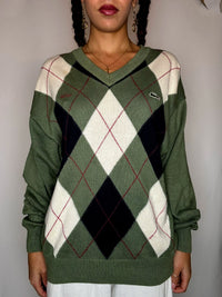 Vintage Khaki-Pullover mit Argyle-Muster von LACOSTE, Größe S/M