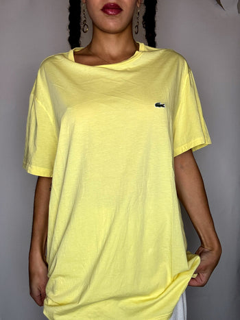 Tee shirt col rond jaune LACOSTE XXL vintage