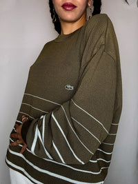 Pull col rond rayé kaki LACOSTE XXL vintage