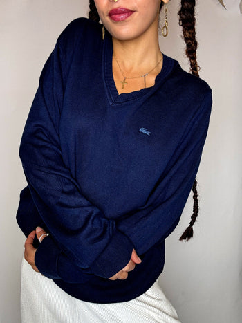 Pull col V marine LACOSTE XL vintage