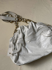 Sac moyen cuir blanc souple avec chaine vintage