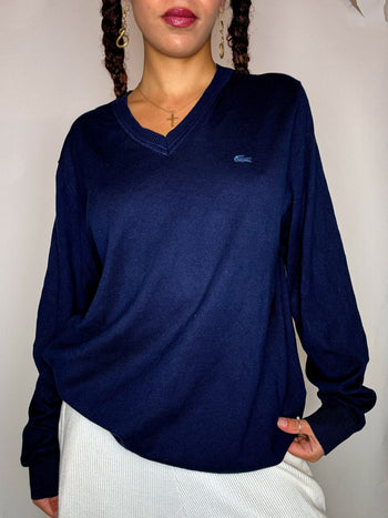 Pull col V marine LACOSTE XL vintage