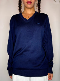 LACOSTE XL Vintage-Pullover mit V-Ausschnitt in Marineblau