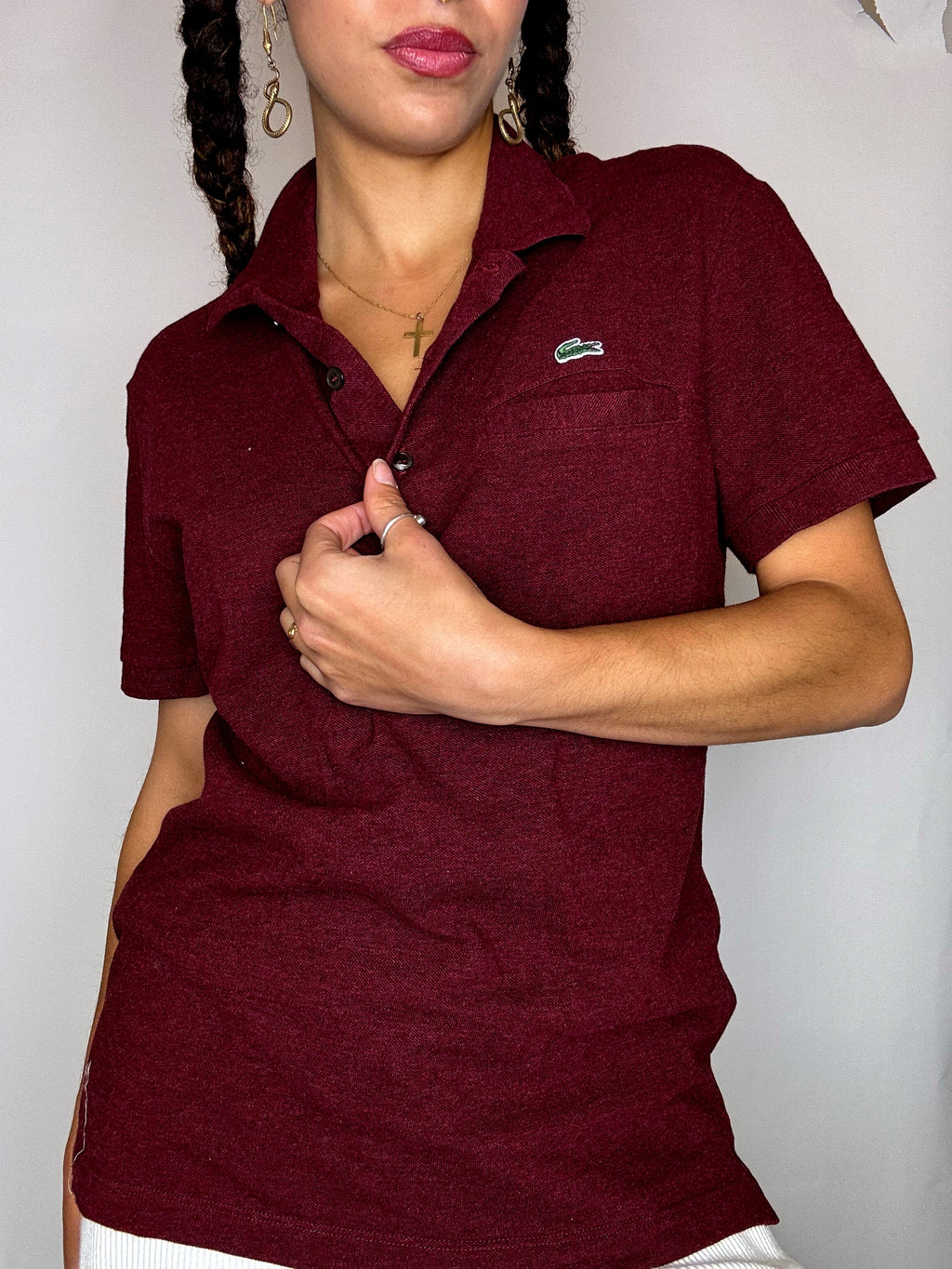LACOSTE S Vintage burgundy polo with pocket