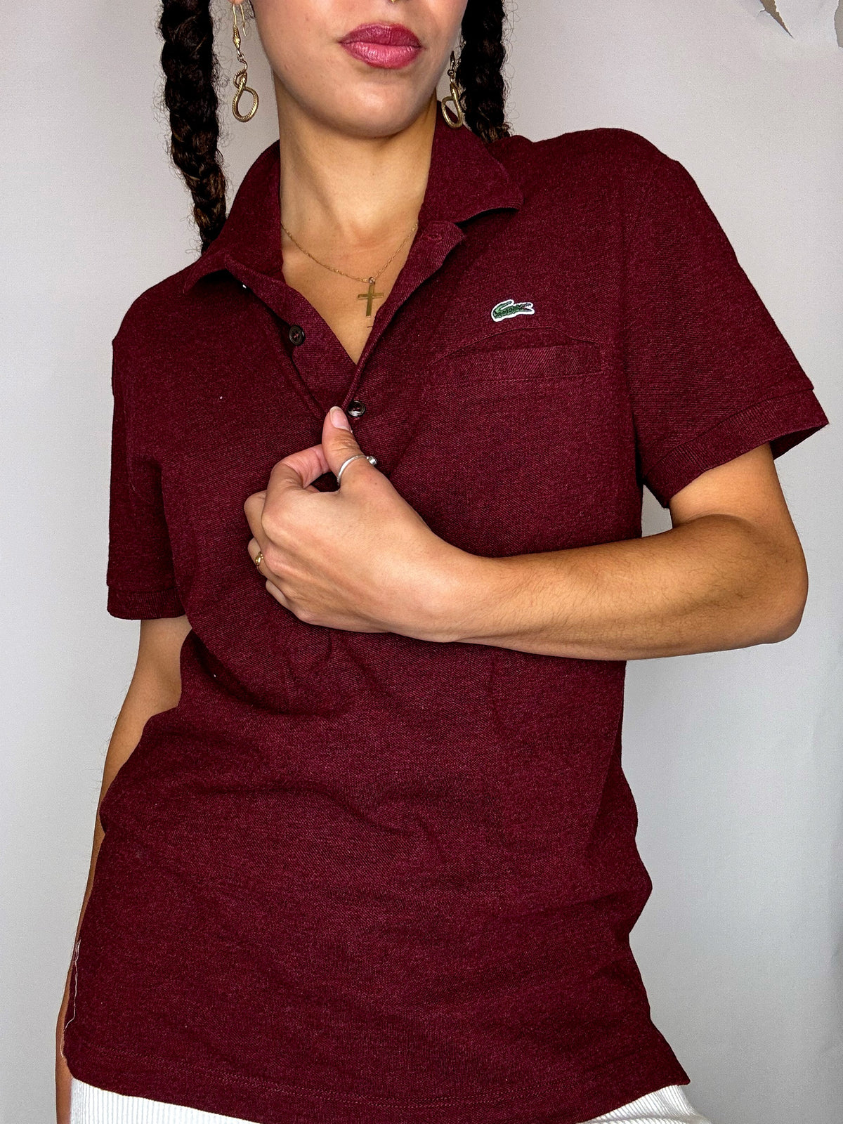 LACOSTE S Vintage burgundy polo with pocket