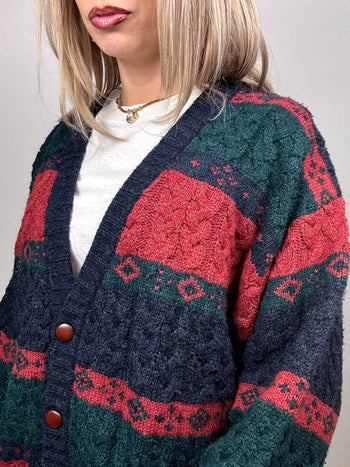 Cardigan en maille à motif L/XL Vintage