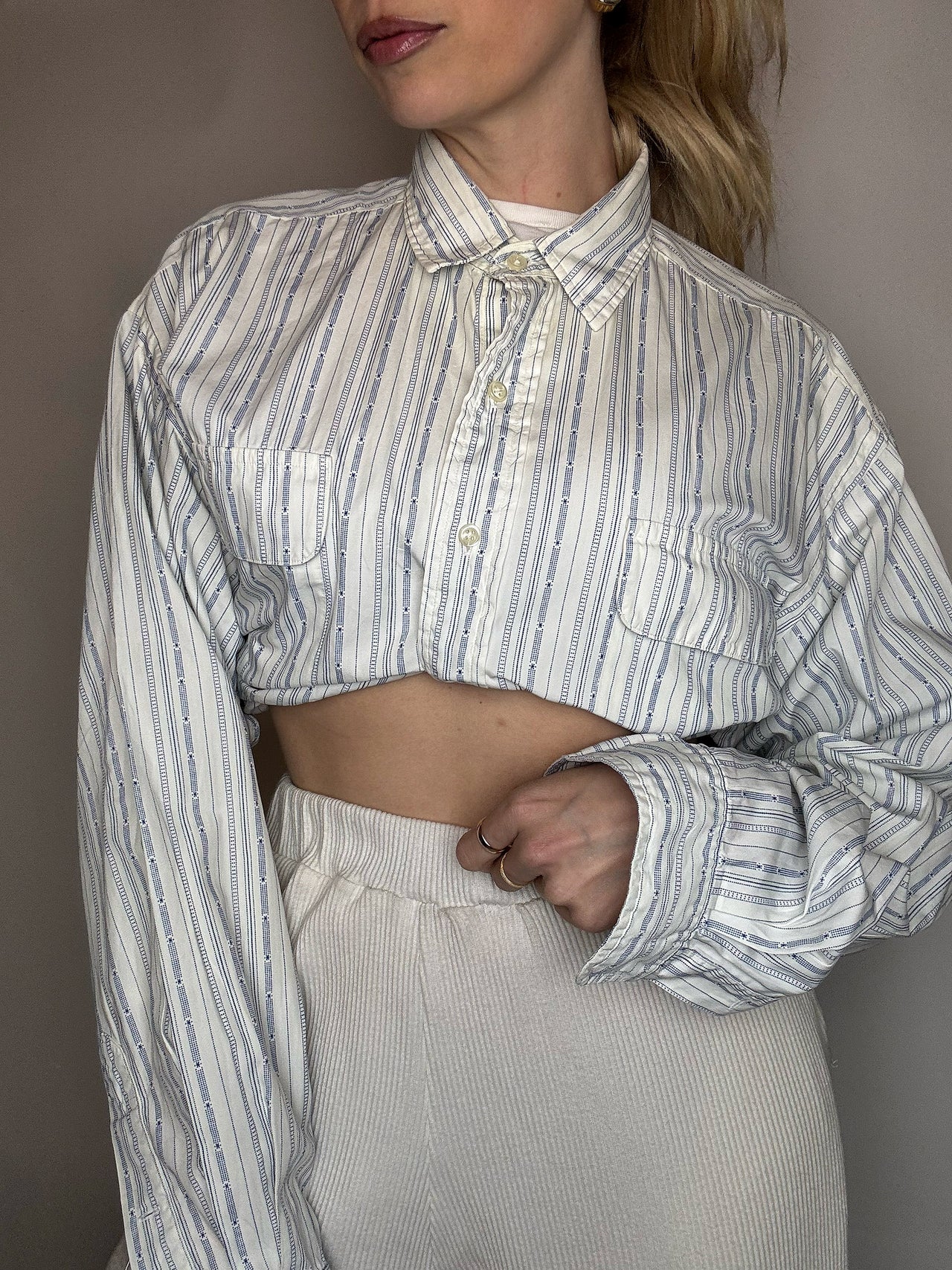 Vintage Navy and White Striped Shirt L/XL 